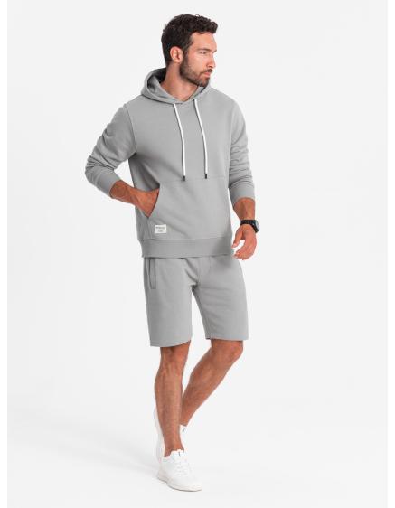 Férfi melegítő pulóver kenguru + rövidnadrág szürke V8 Z75