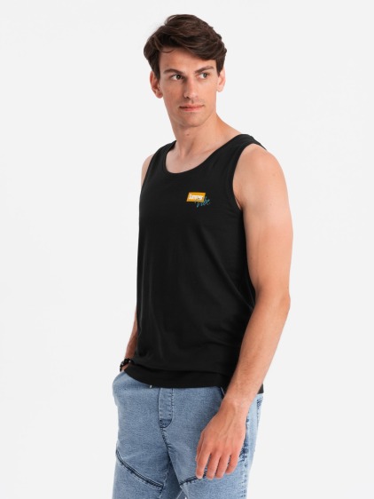 Pánske bavlnené tielko s potlačou Summer Vibe čierne V1 OM-TSTT-0191