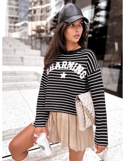 Női csíkos pulóver AURORA fekete