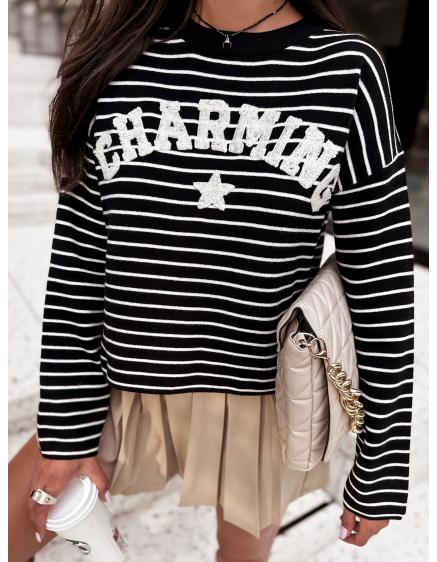 Női csíkos pulóver AURORA fekete