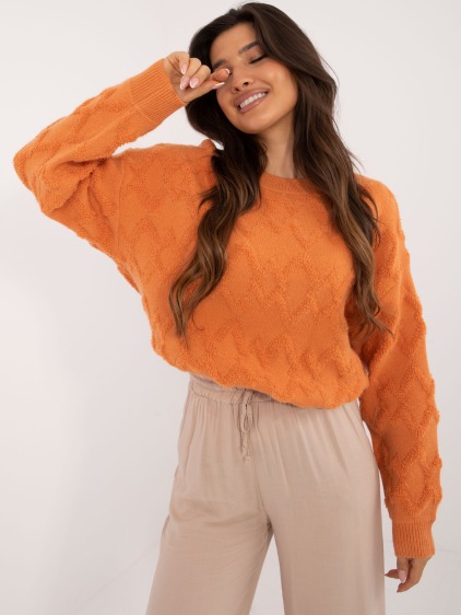 Dámský svetr s kulatým výstřihem oversize oranžový 