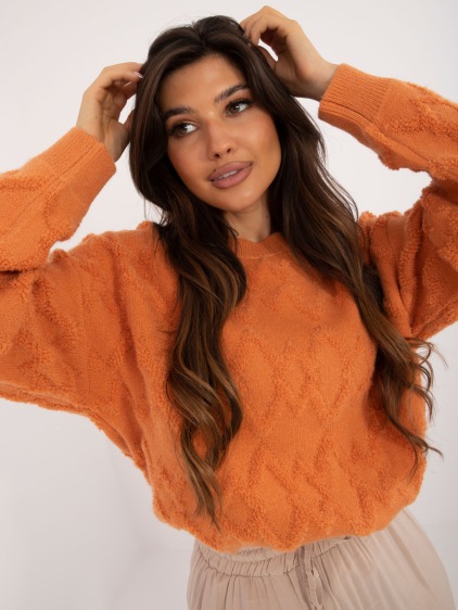 Dámský svetr s kulatým výstřihem oversize oranžový  – fotografie produktu 2