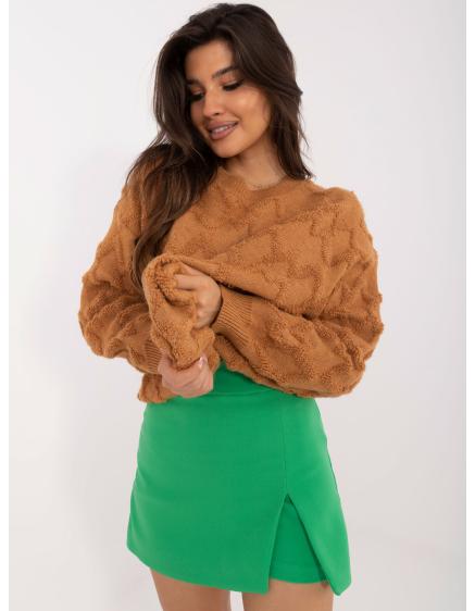 Női túlméretezett pulóver mintákkal világosbarna