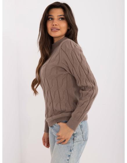 Női hosszú ujjú kockás pulóver barna