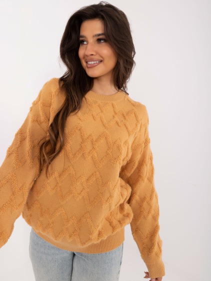 Dámský svetr oversize s žebrovanými lemy hnědý