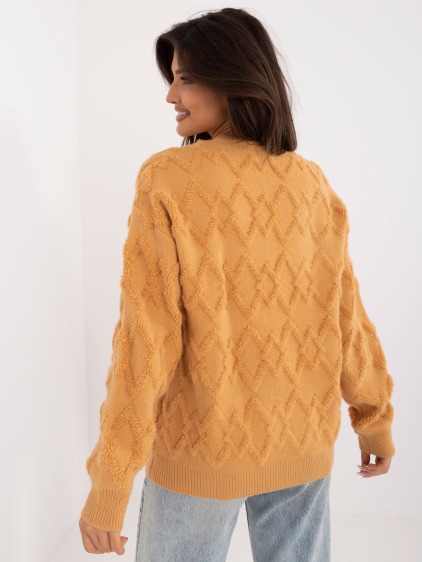 Dámský svetr oversize s žebrovanými lemy hnědý – fotografie produktu 3