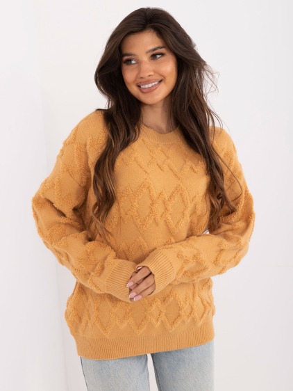 Dámský svetr oversize s žebrovanými lemy hnědý – fotografie produktu 4