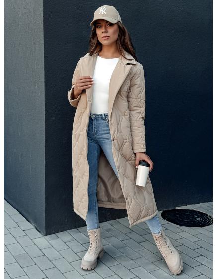 Dámsky prešívaný dlhý kabát TRENDIFY béžový
