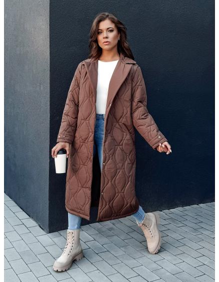 Dámsky prešívaný dlhý kabát TRENDIFY hnedý