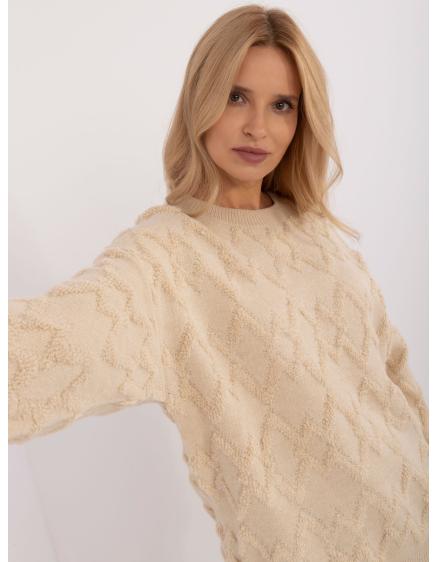 Női túlméretezett hosszú ujjú pulóver világos bézs színű