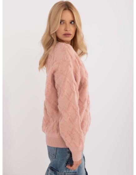 Dámský svetr s kulatým výstřihem oversize světle růžový 