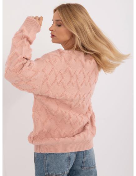 Dámský svetr s kulatým výstřihem oversize světle růžový 