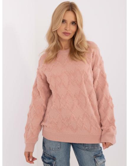 Dámský svetr s kulatým výstřihem oversize světle růžový 