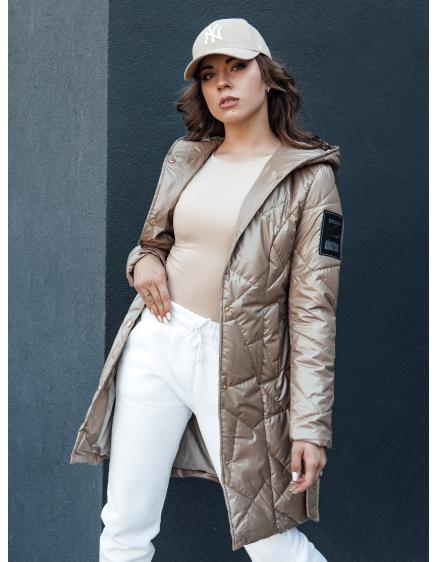 Női steppelt hosszú kabát kapucnival PAUL bézs színű