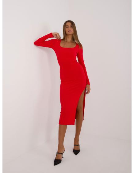 Női midi hasított szűk szabású ruha piros