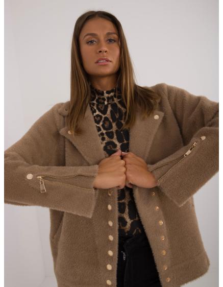 Dámska alpaková bunda s golierom tmavobéžová