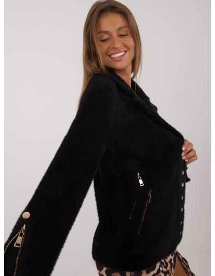 Női alpakka kabát zsebekkel átmeneti fekete