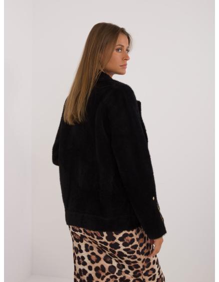 Női alpakka kabát zsebekkel átmeneti fekete