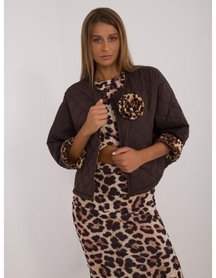 Dámsky kabát bez gombíkovej légy prešívaný tmavohnedý