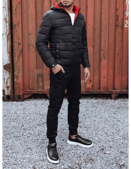 Pánská prošívaná zimní bunda s kapucí černá