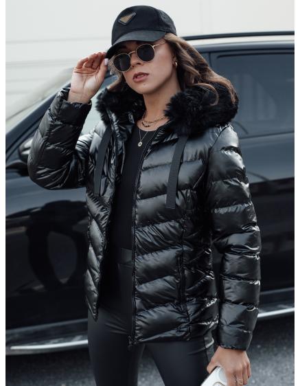 Női téli steppelt kabát kapucnival MIRIAL fekete