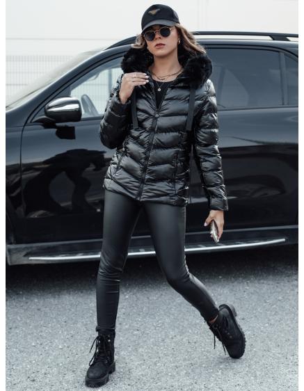 Női téli steppelt kabát kapucnival MIRIAL fekete