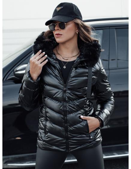 Női téli steppelt kabát kapucnival MIRIAL fekete