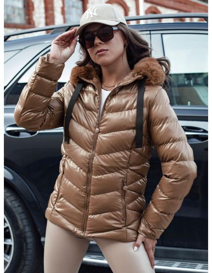 Női téli steppelt kabát kapucnival MIRIAL barna