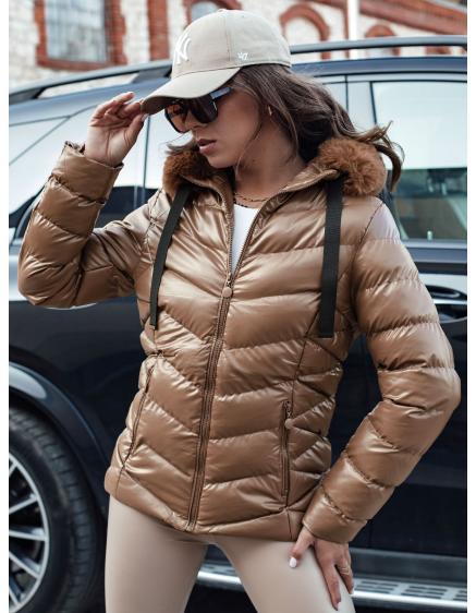 Női téli steppelt kabát kapucnival MIRIAL barna