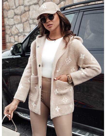 Dámsky alpakový kabát s kapucňou FORTY svetlo béžový