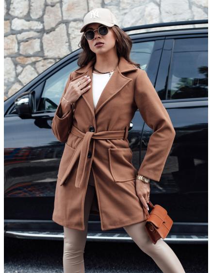 Dámsky jednoradový kabát MINTER so zapínaním na gombíky QASAR camel