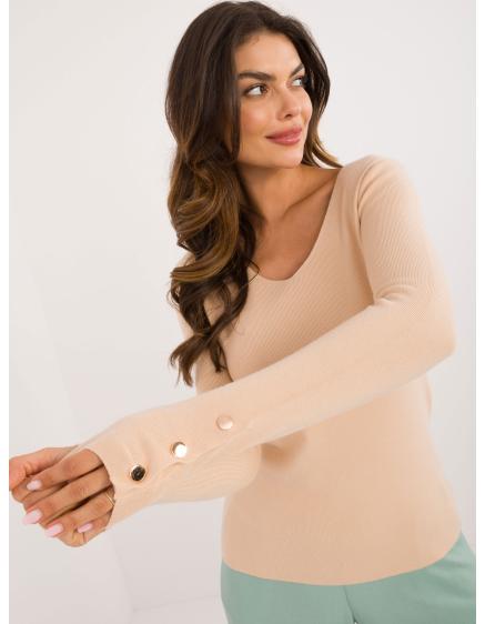 Női hosszú ujjú klasszikus pulóver bézs színű