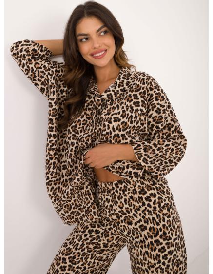 Női leopárdmintás túlméretezett pólószett bézs és fekete színben