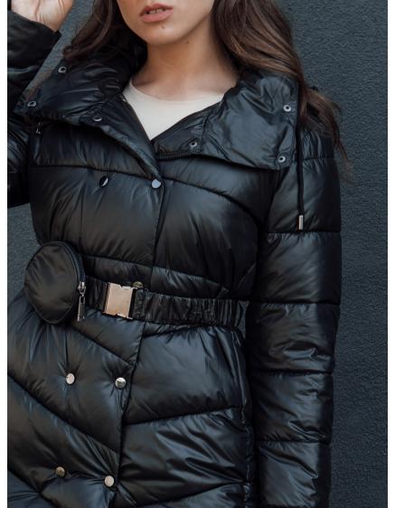 Női steppelt téli kabát BLOOM fekete