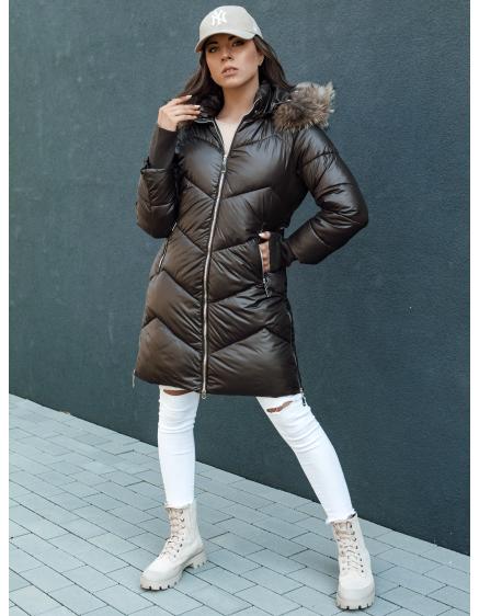 Dámská zimní bunda prošívaná s umělou kožešinou a kapucí LAGOON moka černá