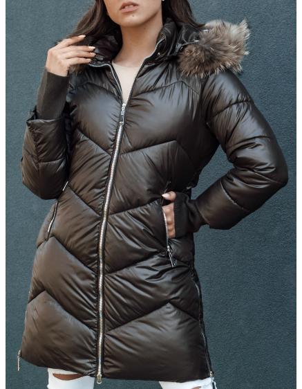 Dámská zimní bunda prošívaná s umělou kožešinou a kapucí LAGOON moka černá