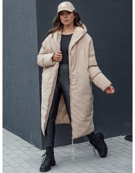 Női hosszú, túlméretezett téli kabát kapucnival MELVIN sötétbézs sötét bézs