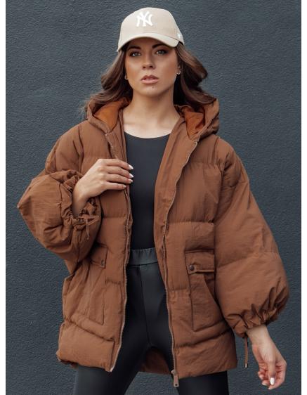 Női steppelt kabát kapucnival PARIMA kaméliaszínű kamélia