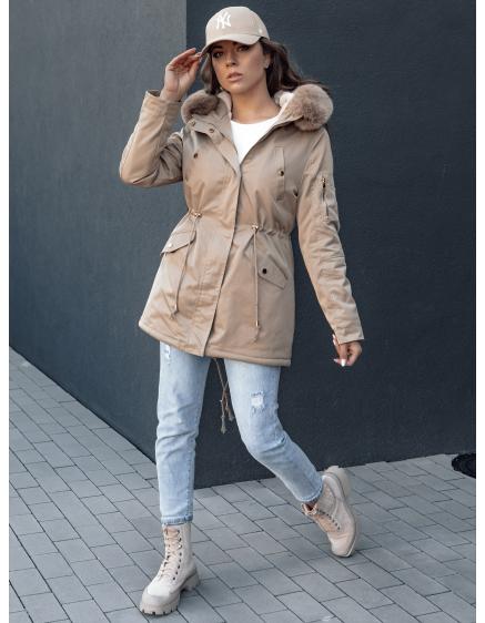 Dámská zimní bunda parka s kožíškem ERISS béžová