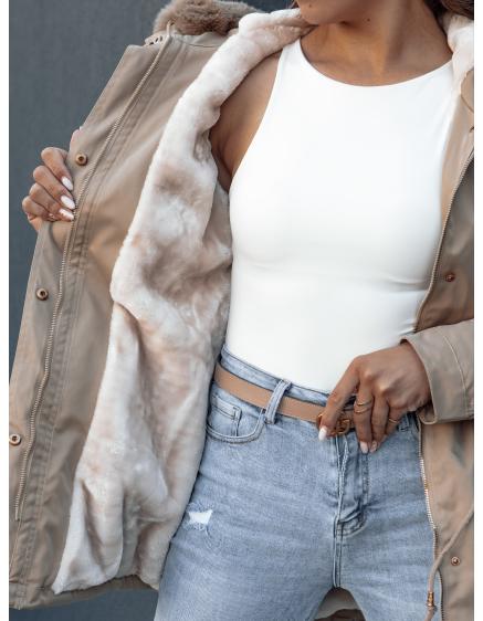 Dámská zimní bunda parka s kožíškem ERISS béžová