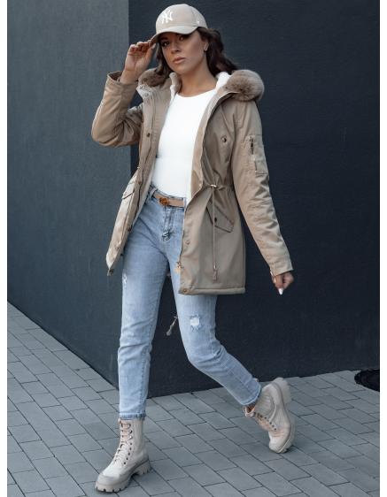 Dámská zimní bunda parka s kožíškem ERISS béžová