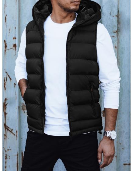 Pánska prešívaná vesta s kapucňou čierna TX4750