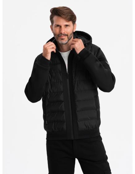 Férfi steppelt bomberkabát magas gallérral fekete