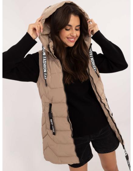 Női mellény nyakkendővel steppelt bézs színben