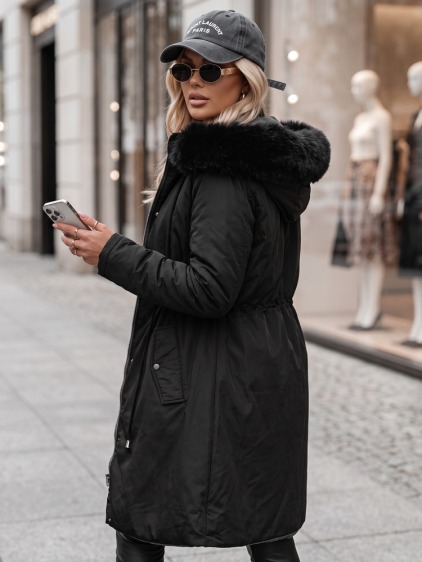 Dámska dlhá prešívaná zimná bunda TRENDNEL s kožušinou čierna – fotografie produktu 3