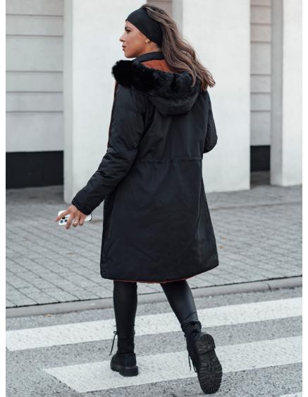 Női TRENDNEL hosszú steppelt télikabát szőrmével fekete