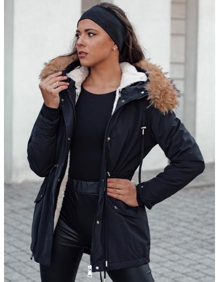Dámska zateplená zimná bunda CHICOK s kožušinou čierna
