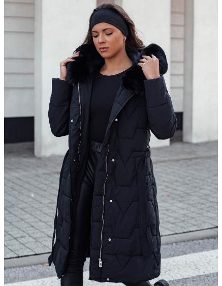 Dámsky prešívaný zimný kabát s kapucňou ELENESS čierny