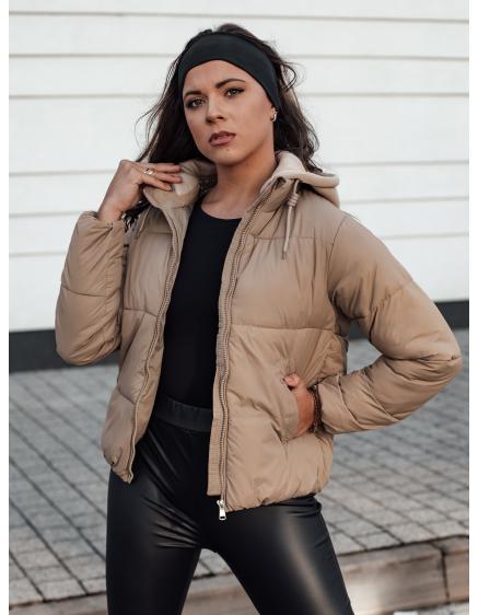 Dámska zimná krátka páperová bunda GLAMVO s kapucňou hnedá