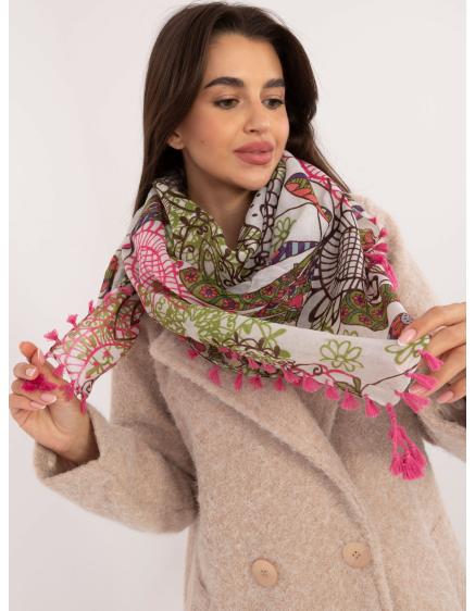 Női sál rojtokkal rózsaszín és ekrü színben